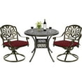 thumbnail image 1 of MEETWARM 3-Piece Outdoor Patio Dining Set, All-Weather Cast Aluminum Patio Conversation Set - 2 Cushions Swivel Rocker Chairs and 35.4" Round Table for Backyard Garden Deck, Umbrella Hole, Chili Red, 1 of 7