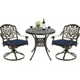 thumbnail image 1 of MEETWARM 3-Piece Outdoor Patio Dining Set, All-Weather Cast Aluminum Patio Conversation Set for Backyard Garden Deck with 2 Cushions Swivel Rocker Chairs and 31" Round Table, Umbrella Hole, Navy Blue, 1 of 7
