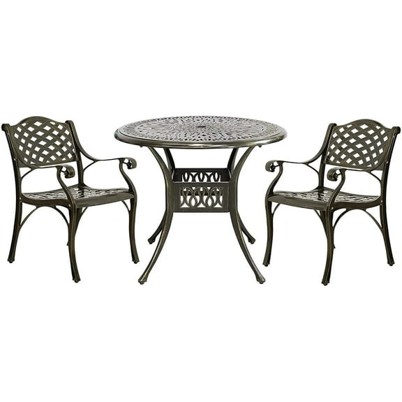 MEETWARM 3 Piece Patio Bistro Set, Outdoor All-Weather Cast Aluminum Dining Furniture Set Includes 2 Chairs and a 31 Round Table with Umbrella Hole for Garden Deck