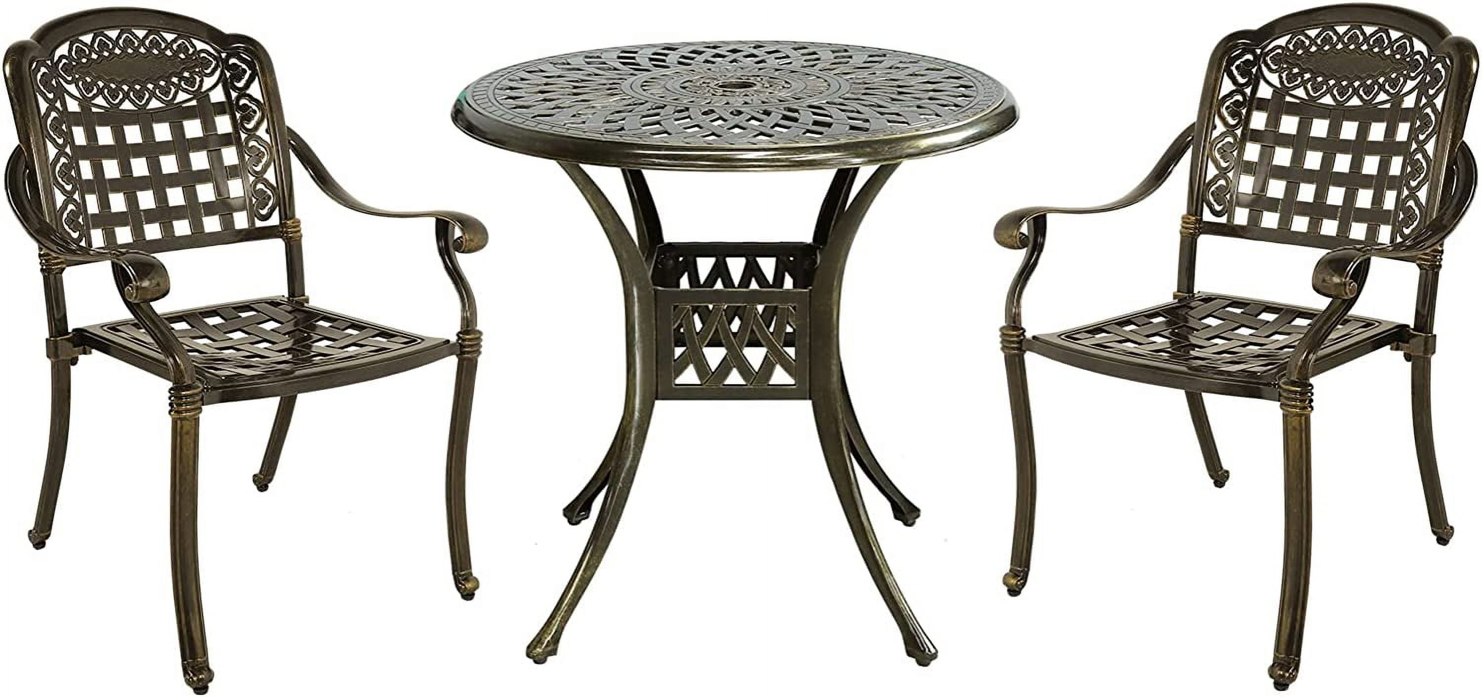 Dark Bronze 2-Person Round Cast Aluminum Outdoor Dining Set