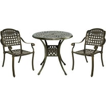 MEETWARM 3 Piece Patio Bistro Set, Outdoor All-Weather Cast Aluminum Dining Furniture Set Includes 2 Chairs and a 31” Round Table with Umbrella Hole for Garden Deck