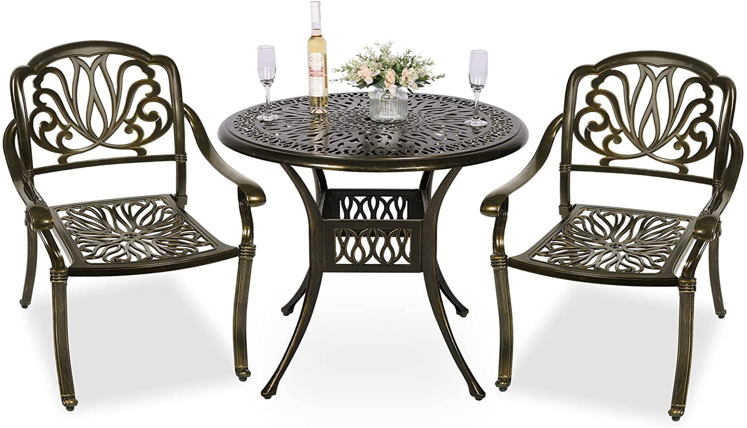 MEETWARM 3 Piece Patio Bistro Set, Outdoor All-Weather Cast Aluminum ...