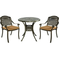 MEETWARM 3 Piece Patio Bistro Set, Outdoor All-Weather Cast Aluminum Dining Furniture Set Includes 2 Chairs with Cushions and a 31” Round Table with Umbrella Hole for Garden Deck