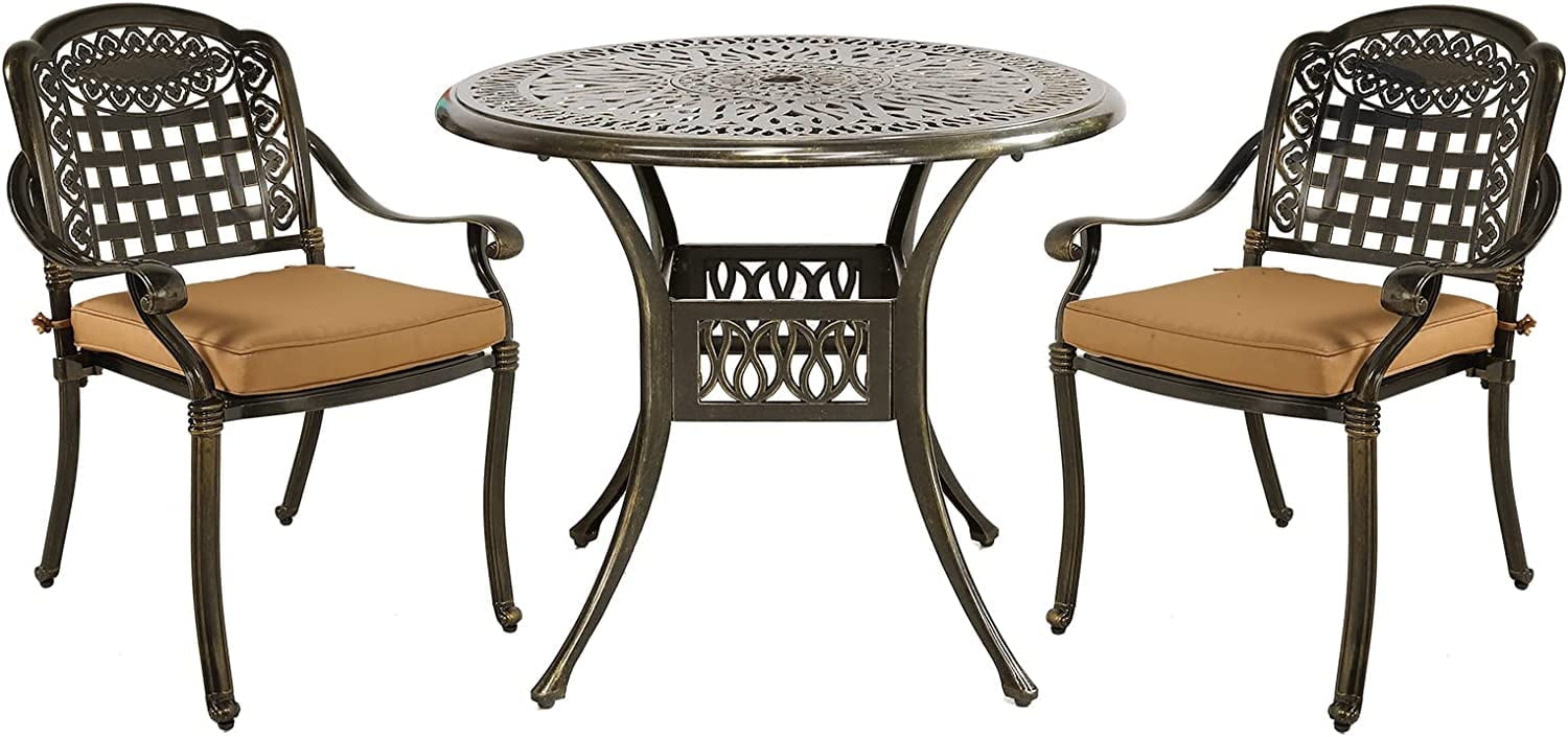 MEETWARM 3 Piece Patio Bistro Set, Outdoor All-Weather Cast Aluminum ...