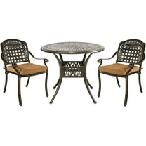 MEETWARM 3 Piece Patio Bistro Set, Outdoor All-Weather Cast Aluminum Dining Furniture Set Includes 2 Chairs with Cushions and a 35.4” Round Table with Umbrella Hole for Garden Deck