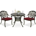 thumbnail image 1 of MEETWARM 3 Piece Patio Bistro Set, Outdoor All-Weather Cast Aluminum Dining Furniture Set Includes 2 Cushioned Chairs and a 35.4” Round Table with Umbrella Hole for Garden Deck, Chili Red, 1 of 7