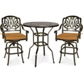 thumbnail image 1 of MEETWARM 3-Piece Patio Swivel Bar Set, All-Weather Cast Aluminum Outdoor High Bar Stool Bistro Set for Backyard Garden w/2 Cushions Bar Chairs with Footrest and 38.5" Bar Table, 2" Umbrella Hole, 1 of 8