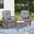 thumbnail image 1 of MEETWARM 3 Piece Wicker Rocking Rattan Patio Outdoor Set with Glass-Top Coffee Table, Gray, 1 of 7