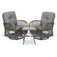 thumbnail image 1 of MEETWARM 3 Pieces Outdoor Wicker Swivel Rocker Patio Set, Rocking Chairs Rattan Patio Furniture Sets with Thickened Cushion and Glass-Top Coffee Table, Conversation Bistro Set for Porch (Gray), 1 of 7