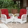 thumbnail image 1 of MEETWARM 3 Pieces Outdoor Wicker Swivel Rocker Patio Set, Rocking Chairs Rattan Patio Furniture Sets with Thickened Cushion and Glass-Top Coffee Table, Conversation Bistro Set, White Wicker/Red, 1 of 8