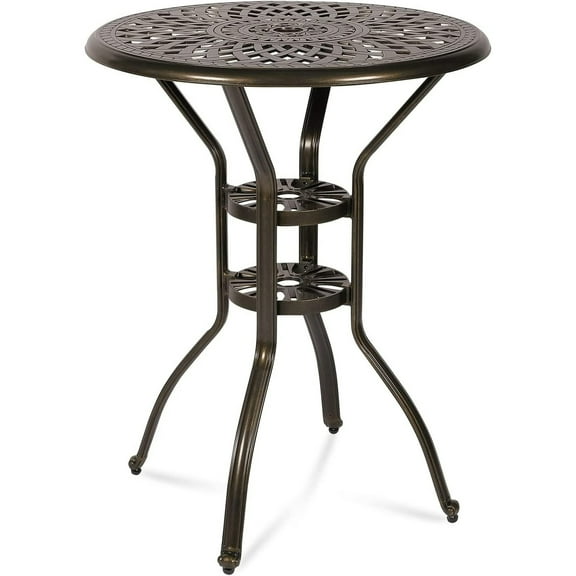 MEETWARM 31" Cast Aluminum Durable Outdoor Dining Table, Dark Bronze