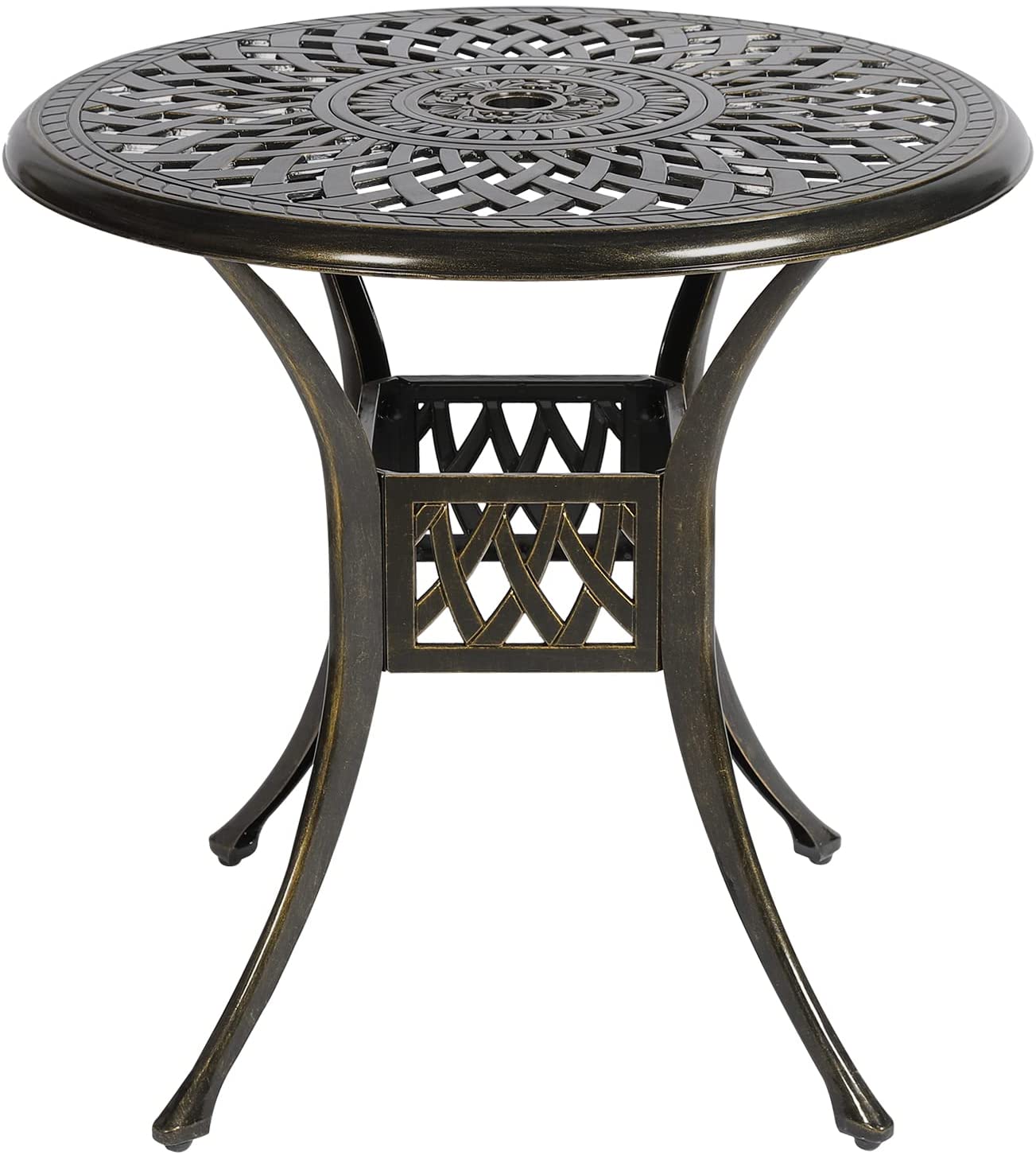 MEETWARM 31" Round Patio Bistro Table, Outdoor Cast Aluminum Small Dinning Table with 2" Umbrella Hole, Dark Bronze - image 1 of 7