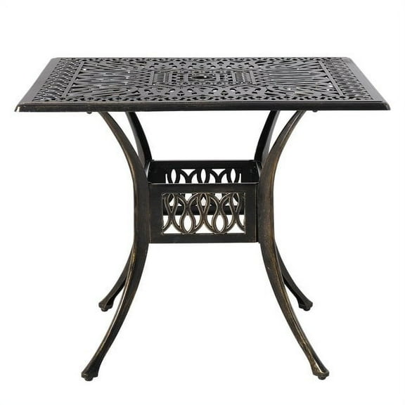 MEETWARM 35.4" Square Patio Dinning Table, Outdoor Cast Aluminum Dinning Large Table with 2.2" Umbrella Hole, Dark Bronze
