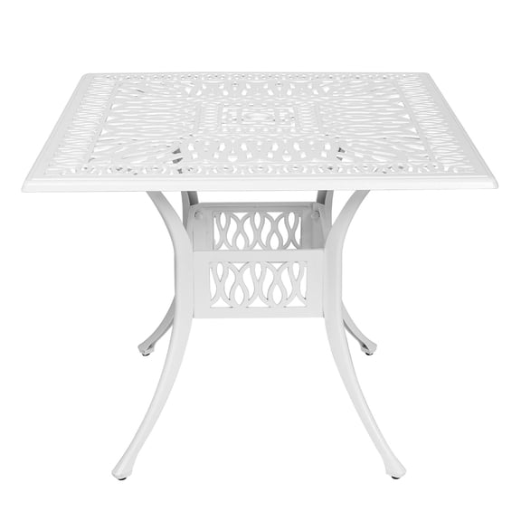 MEETWARM 35.4" Square Patio Dinning Table, Outdoor Cast Aluminum Dinning Large Table with 2.2" Umbrella Hole, White