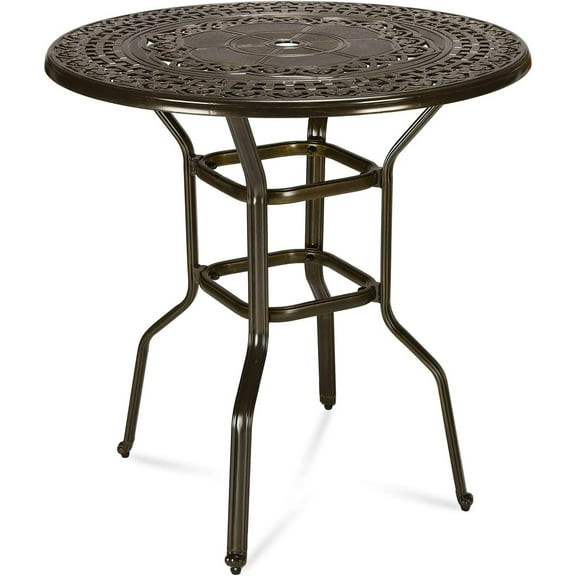MEETWARM 38.5" Cast Aluminum Adjustable Outdoor Dining Table, Bronze