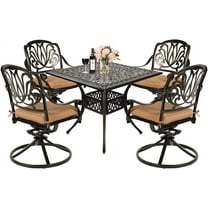 MEETWARM 7-Piece Patio Furniture Dining Set, All-Weather Cast Aluminum Outdoor Conversation Set, Include 6 Swivel Dining Chairs and a Rectangle Table with Umbrella Hole for Lawn Garden Backyard
