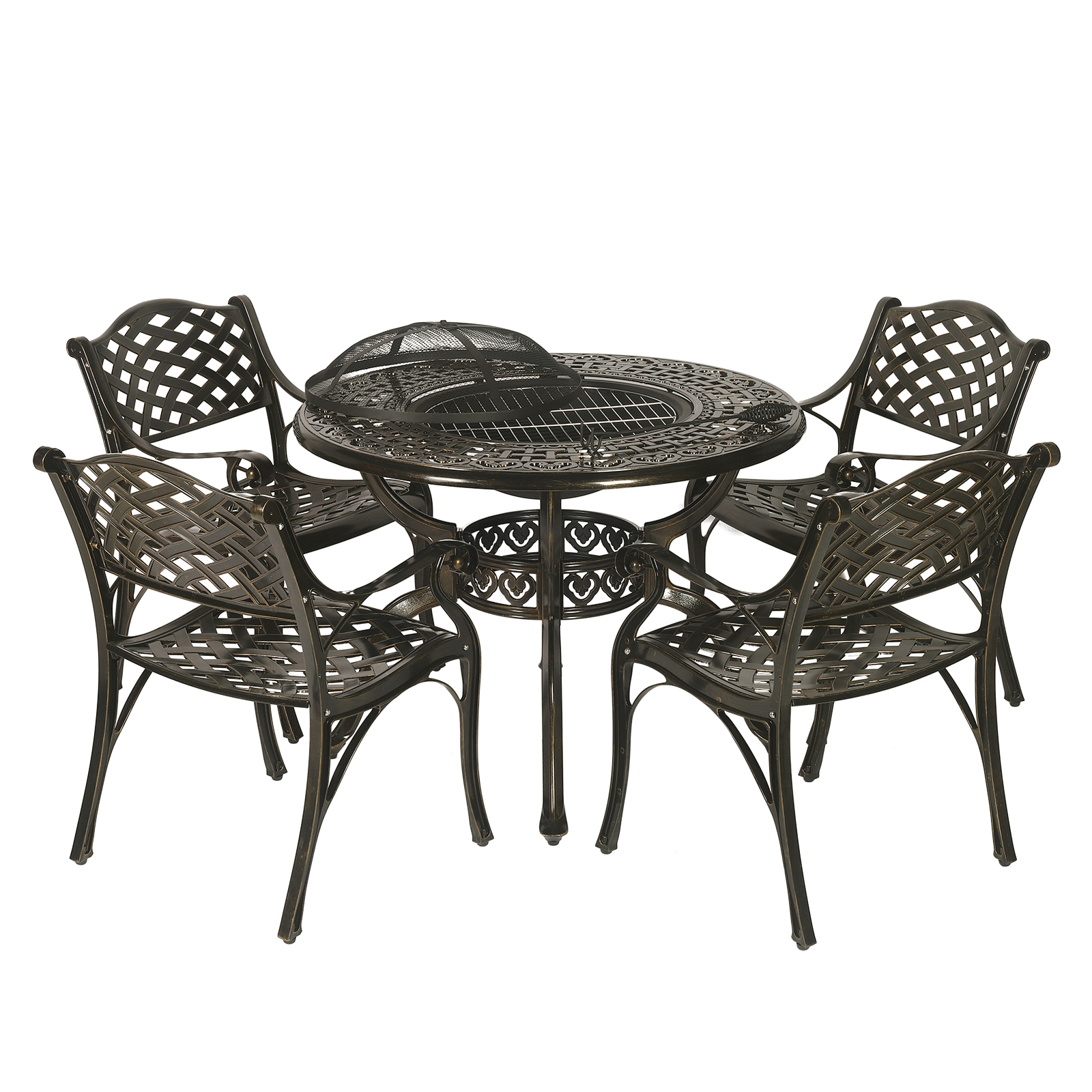 MEETWARM 5Piece Outdoor Furniture BBQ Dining Set, All Weather Cast