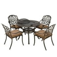 thumbnail image 1 of MEETWARM 5-Piece Outdoor Furniture BBQ Dining Set, All Weather Cast Aluminum Patio Garden Set with 4 Cushioned Chairs, 1 Round Barbecue Grill Table, 1 of 7