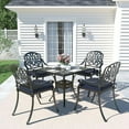 thumbnail image 1 of MEETWARM 5-Piece Outdoor Patio Dining Set, All-Weather Cast Aluminum Patio Conversation Set for Backyard Garden Deck with 4 Chairs, 4 Cushions and 35.4" Square Table, 2.2" Umbrella Hole, Navy Blue, 1 of 8
