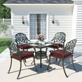 thumbnail image 1 of MEETWARM 5-Piece Outdoor Patio Dining Set, All-Weather Cast Aluminum Patio Conversation Set for Backyard Garden Deck with 4 Chairs, 4 Cushions and 35.4" Square Table, 2.2" Umbrella Hole, Chili Red, 1 of 7