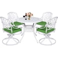 thumbnail image 1 of MEETWARM 5-Piece Outdoor Patio Dining Set, All-Weather Cast Aluminum Patio Conversation Set for Backyard Garden Deck with 4 Cushions Swivel Rocker Chairs and 35.4" Round Table, White, 1 of 7