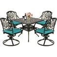 thumbnail image 1 of MEETWARM 5-Piece Outdoor Patio Dining Set, All-Weather Cast Aluminum Patio Conversation Set for Backyard Garden Deck with 4 Cushions Swivel Rocker Chairs and 35.4" Square Table, Ocean Blue, 1 of 7