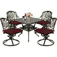thumbnail image 1 of MEETWARM 5-Piece Outdoor Patio Dining Set, All-Weather Cast Aluminum Patio Conversation Set for Backyard Garden Deck with 4 Cushions Swivel Rocker Chairs and 35.4" Square Table, Chili Red, 1 of 7
