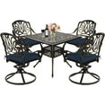 thumbnail image 1 of MEETWARM 5-Piece Outdoor Patio Dining Set, All-Weather Cast Aluminum Patio Conversation Set for Backyard Garden Deck with 4 Cushions Swivel Rocker Chairs and 35.4" Square Table, Navy Blue, 1 of 7