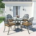 thumbnail image 1 of MEETWARM 5-Piece Outdoor Patio Dining Set, All-Weather Cast Aluminum Patio Conversation Set for Backyard Garden Deck with 4 Chairs, 4 Cushions and 35.4" Square Table, 2.2" Umbrella Hole, 1 of 7