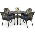 thumbnail image 1 of MEETWARM 5 Piece Patio Dining Set, Outdoor All-Weather Cast Aluminum Dining Table Set, Patio Furniture Set for Backyard Garden Deck, Include 4 Chairs, 4 Cushions and 1 Round Table, Navy Blue, 1 of 7
