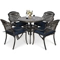 thumbnail image 1 of MEETWARM 5 Piece Patio Dining Set, Outdoor All-Weather Cast Aluminum Dining Table Set, Patio Furniture Set for Backyard, Include 4 Chairs with Cushions and a 35.4" Round Table, Navy Blue, 1 of 7