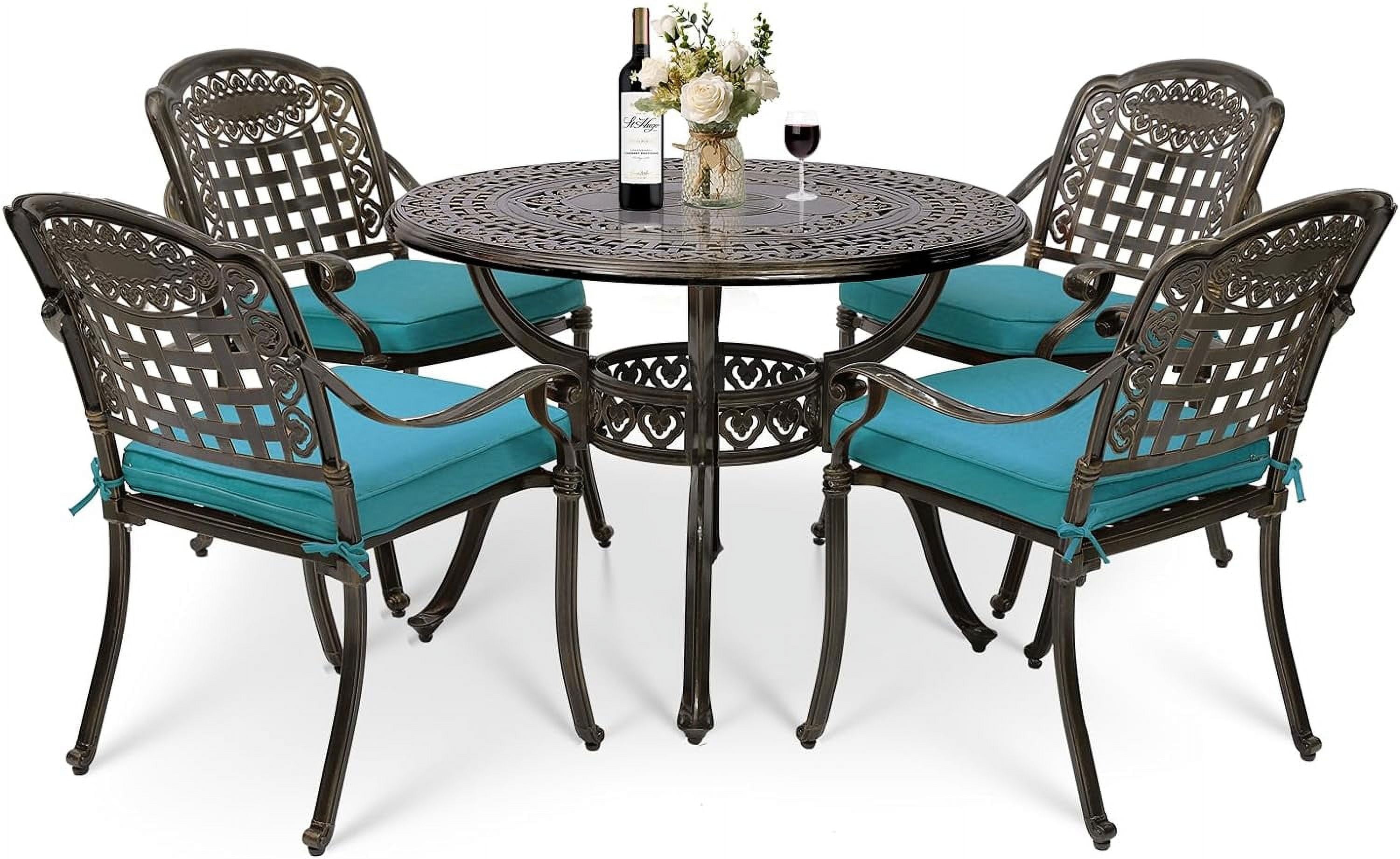 MEETWARM 5-Piece Outdoor Dinette Set, All-Weather Aluminum Patio ...