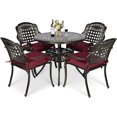 thumbnail image 1 of MEETWARM 5 Piece Patio Dining Set, Outdoor All-Weather Cast Aluminum Dining Table Set, Patio Furniture Set for Backyard, Include 4 Chairs with Cushions and a 35.4" Round Table, Chili Red, 1 of 7