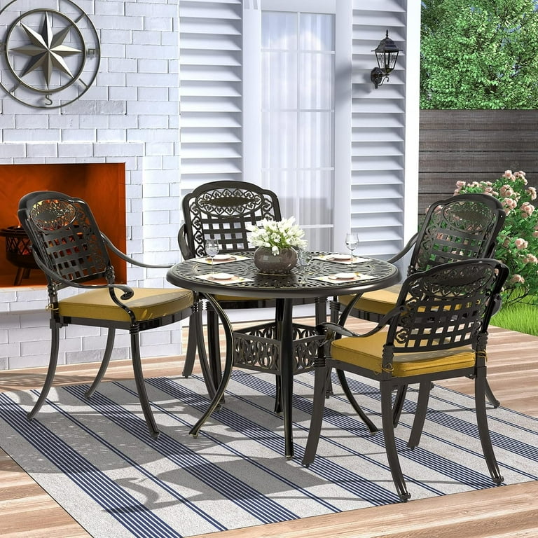 Cast Aluminum Patio Dining Mace Piece Dining Set MEETWARM 5-Pc