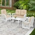 thumbnail image 1 of MEETWARM 5 Pieces Outdoor Patio Rattan Furniture Sets, All Weather Patio Wicker Conversation Set - 2 Rocking Swivel Chairs 1 Rattan Loveseat Glider with Cushions, 2 Coffee Table, White Wicker/Beige, 1 of 8