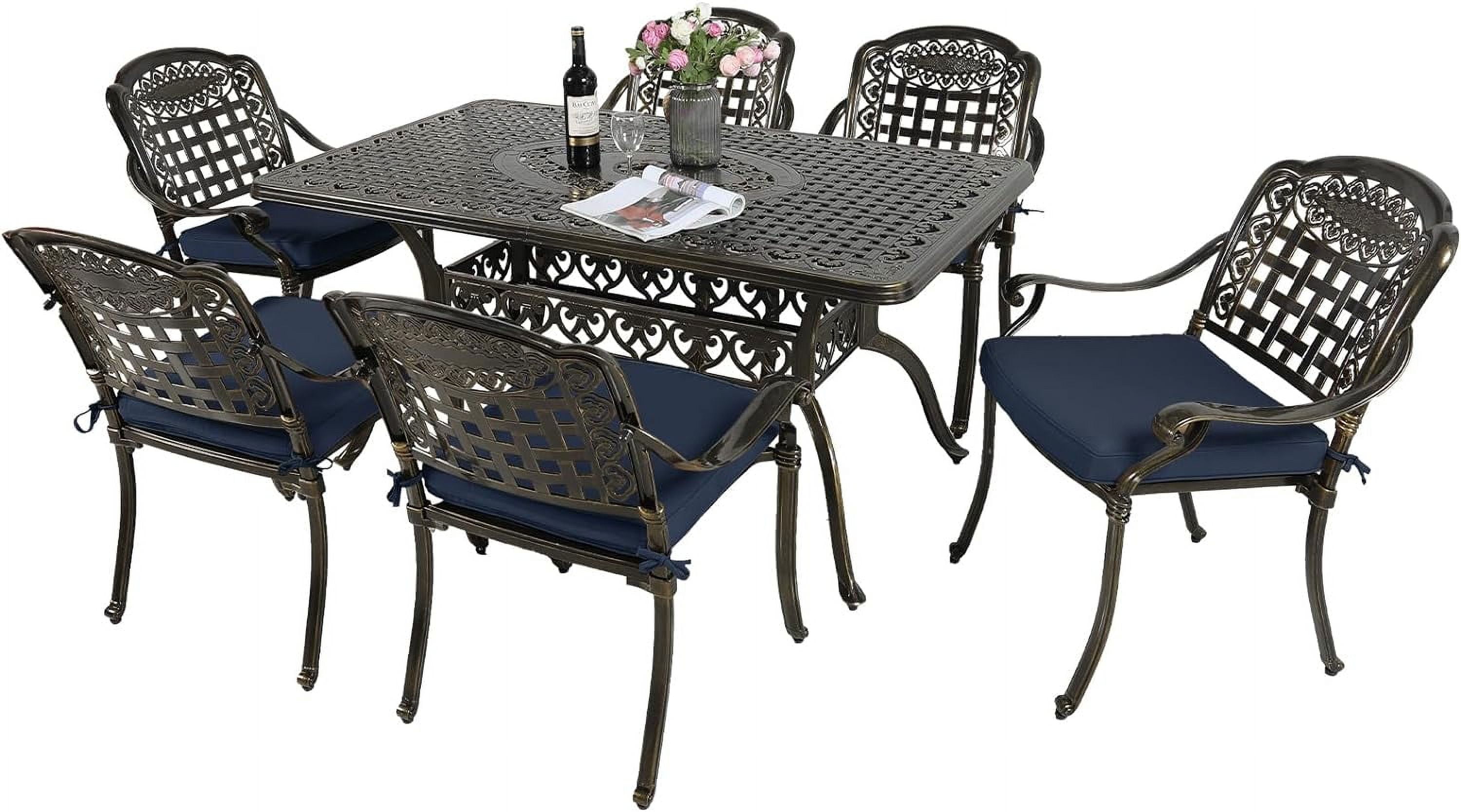 MEETWARM 7Piece Outdoor Furniture Dining Set, All Weather Cast