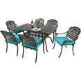 thumbnail image 1 of MEETWARM 7-Piece Outdoor Furniture Dining Set, All Weather Cast Aluminum Patio Garden Set with 6 Chairs, 6 Cushions, 1 Rectangular Table, 2" Umbrella Hole, Dark Bronze, Ocean Blue, 1 of 7
