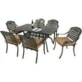 thumbnail image 1 of MEETWARM 7-Piece Outdoor Furniture Dining Set, All Weather Cast Aluminum Patio Garden Set with 6 Chairs, 6 Cushions, 1 Rectangular Table, 2" Umbrella Hole, Dark Bronze, 1 of 7