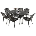 thumbnail image 1 of MEETWARM 7-Piece Outdoor Furniture Dining Set, All Weather Cast Aluminum Patio Garden Set with 6 Chairs, 1 Rectangular Table, 2" Umbrella Hole, 1 of 7