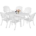 thumbnail image 1 of MEETWARM 7-Piece Outdoor Patio Dining Set, 6 Outdoor Dining Chairs and 1 Rectangle Table with 2" Umbrella Hole, All Weather Cast Aluminum Patio Funiture Set for Backyard, Patio(White), 1 of 7