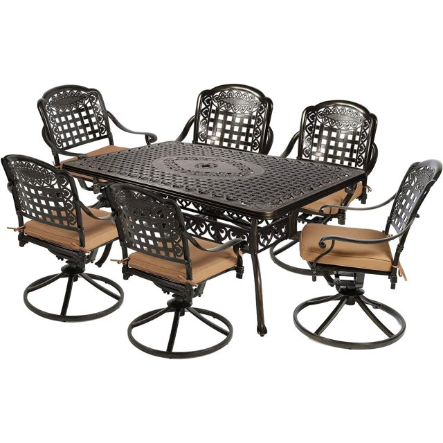 MEETWARM 7Piece Outdoor Patio Dining Set, AllWeather Cast Aluminum