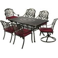 thumbnail image 1 of MEETWARM 7-Piece Outdoor Patio Dining Set, All-Weather Cast Aluminum Patio Conversation Set with 2 Swivel Rocker Chairs, 4 Stationary, 1 Rectangular Table, 6 Cushions, 2" Umbrella Hole, Chili Red, 1 of 7
