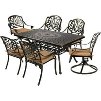 MEETWARM 7-Piece Outdoor Patio Dining Set, All-Weather Cast Aluminum Patio Conversation Set with 2 Swivel Rocker Chairs, 4 Stationary, 1 Rectangular Table, 6 Cushions, 2" Umbrella Hole