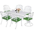 thumbnail image 1 of MEETWARM 7-Piece Outdoor Patio Dining Set, All-Weather Cast Aluminum Patio Conversation Set with 2 Swivel Rocker Chairs, 4 Stationary Chairs, 1 Rectangular Table, 6 Cushions, 2" Umbrella Hole, White, 1 of 7