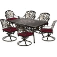 thumbnail image 1 of MEETWARM 7-Piece Outdoor Patio Dining Set, All-Weather Cast Aluminum Patio Conversation Set for Backyard Garden Deck with 6 Cushioned Swivel Rocker Chairs, 1 Rectangular Table, Chili Red, 1 of 7