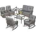 thumbnail image 1 of MEETWARM 7 Pieces Outdoor Patio Rattan Furniture Sets, All Weather Patio Wicker Conversation Set- 2 Rocking Chairs, 2 Swivel Chairs, 1 Loveseat Glider w/Cushions, 2 Glass-Top Coffee Table, Gray, 1 of 8