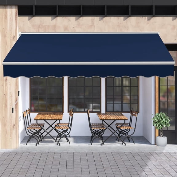 MEETWARM 8.2'x 6.5' Patio Awning Retractable Awning Cover for Sunshade Shelter, Outdoor Patio Canopy with Manual Crank Handle/Water-Resistant 280g/m² Polyester for Patio, Yard, Balcony, Navy Blue