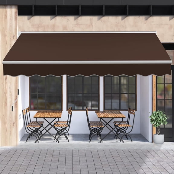 MEETWARM 9.8'x 8.2' Patio Awning Retractable Awning Cover for Sunshade Shelter, Outdoor Patio Canopy with Manual Crank Handle/Water-Resistant 280g/m² Polyester for Patio, Balcony, Yard, Coffee