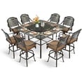 thumbnail image 1 of MEETWARM 10-Piece Outdoor Bar Set, All Weather Cast Aluminum High Patio Dining Set w/ 8 Cushioned Swivel Bar Stools, Large 64" Square Patio Bar Height Table with Detachable Lazy Susan, Umbrella Hole, 1 of 7