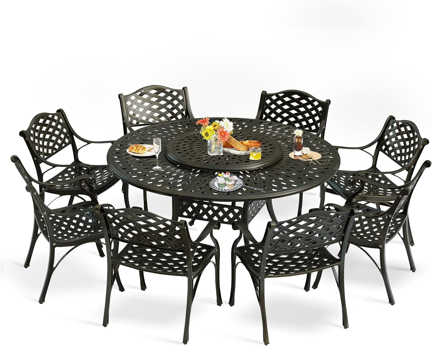MEETWARM 9Piece Outdoor Furniture Dining Set, All Weather Cast